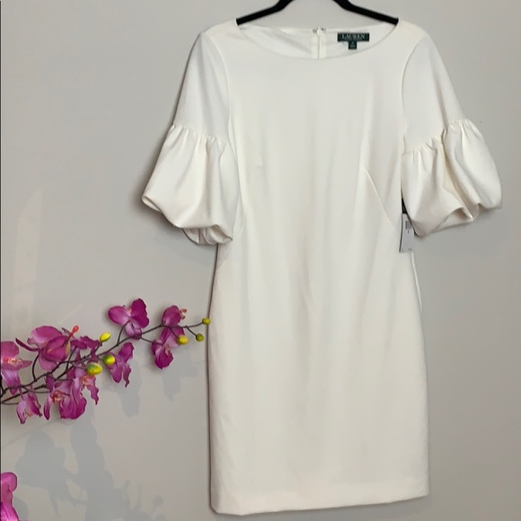NWT Lauren White puff sleeved dress